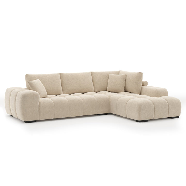 Simon Beige L-Shaped Sectional Sofa In Fabric Upholstery | Available In RHF/ LHF Configuration