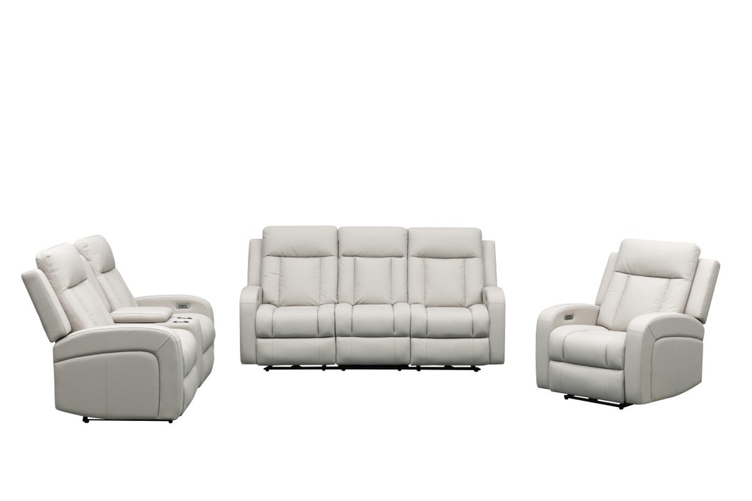 Sudex 3-Piece Beige Power Recliner Set in Top Grain Leather