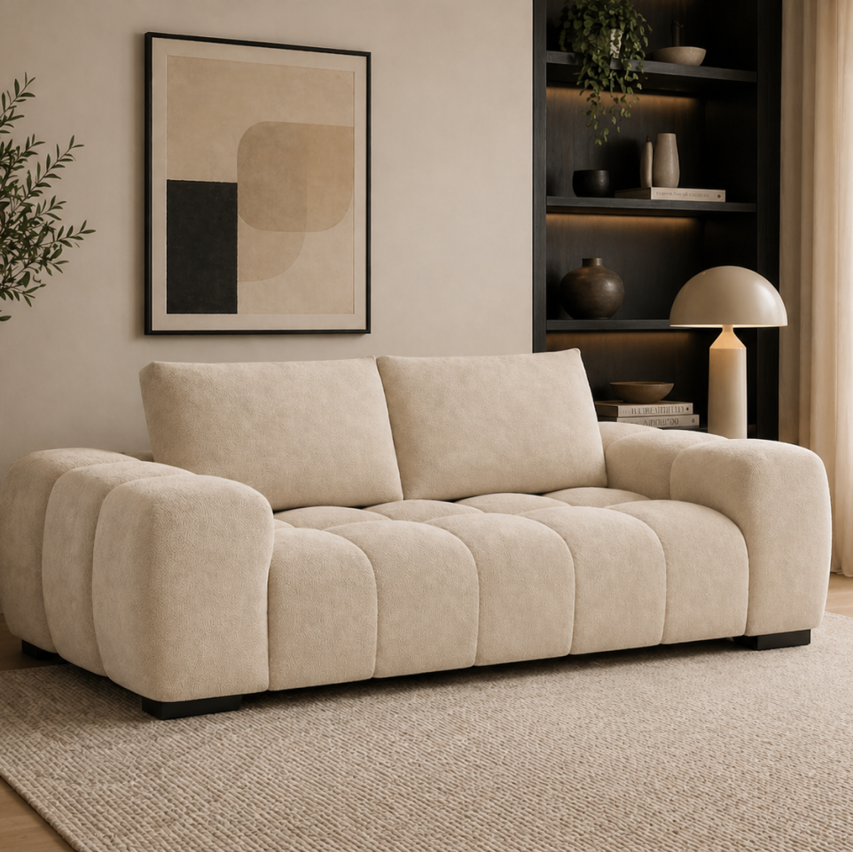 Zara Beige 3-Seater Sofa In Fabric Upholstery