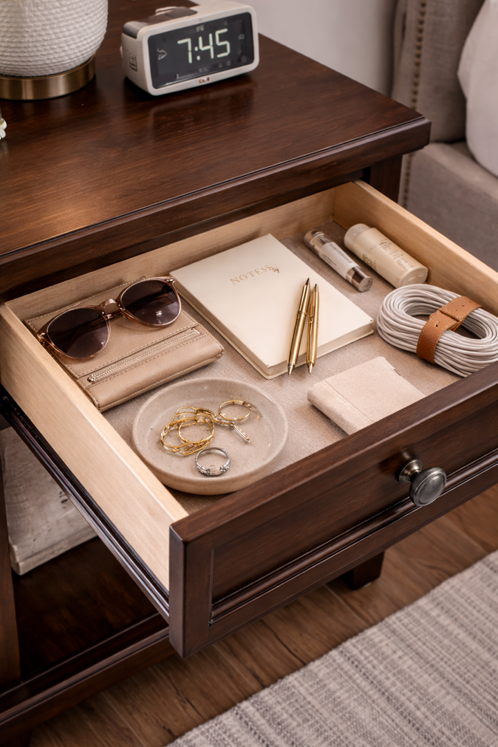 Liso Solid Wooden Espresso Nightstand With Storage Drawer
