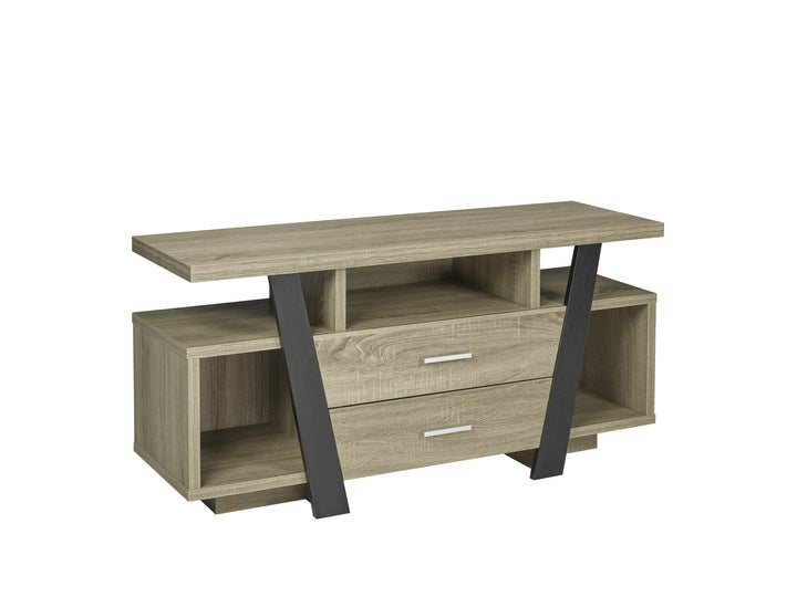 Contemporary Dark Taupe and Black TV Stand with Storage Drawers and Open Shelves
