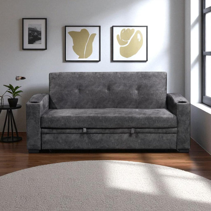Hailey Fabric Upholstered Sofa Bed With Cup Holders - Grey