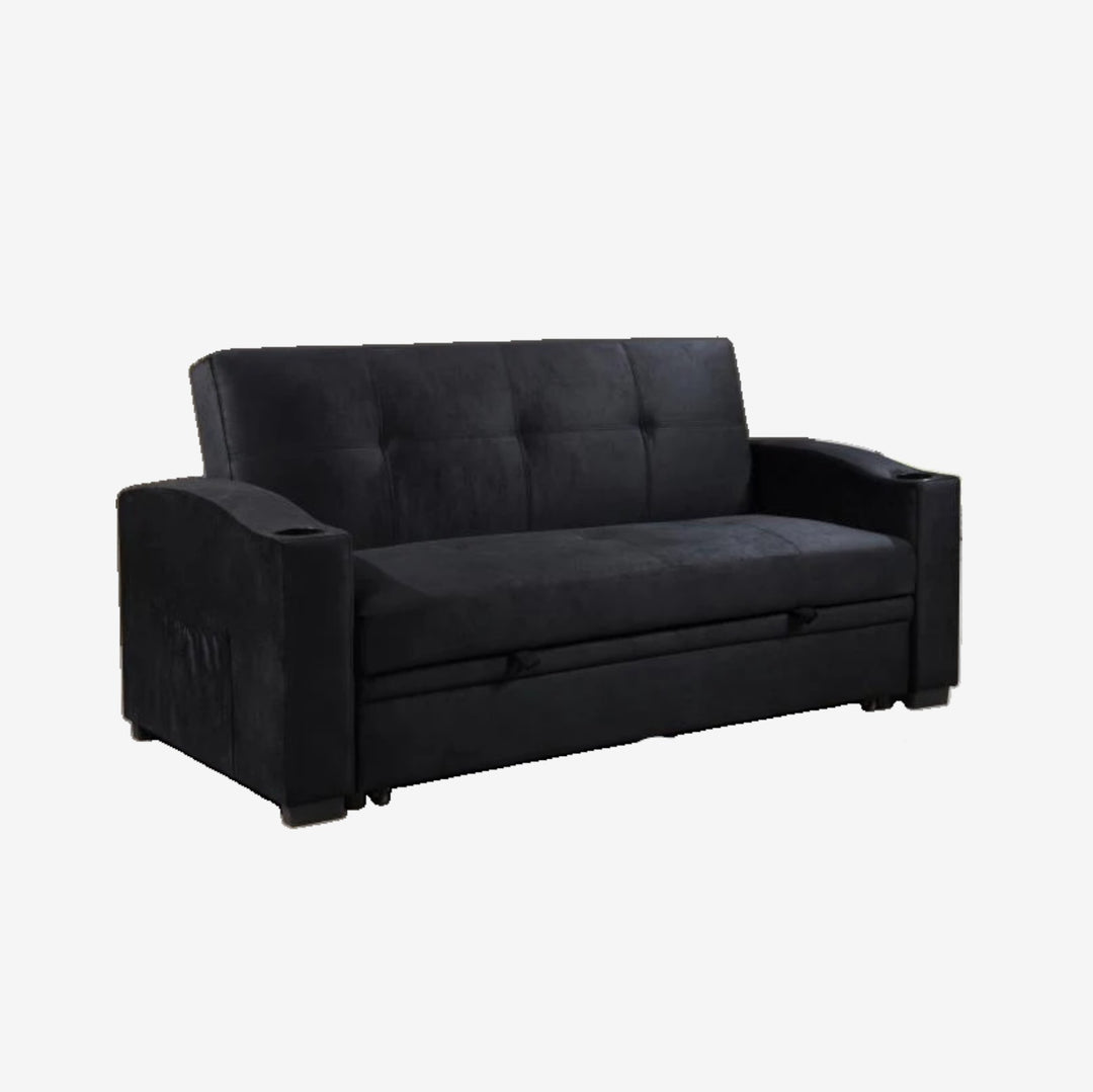 Hailey Fabric Upholstered Sofa Bed With Cup Holders - Black