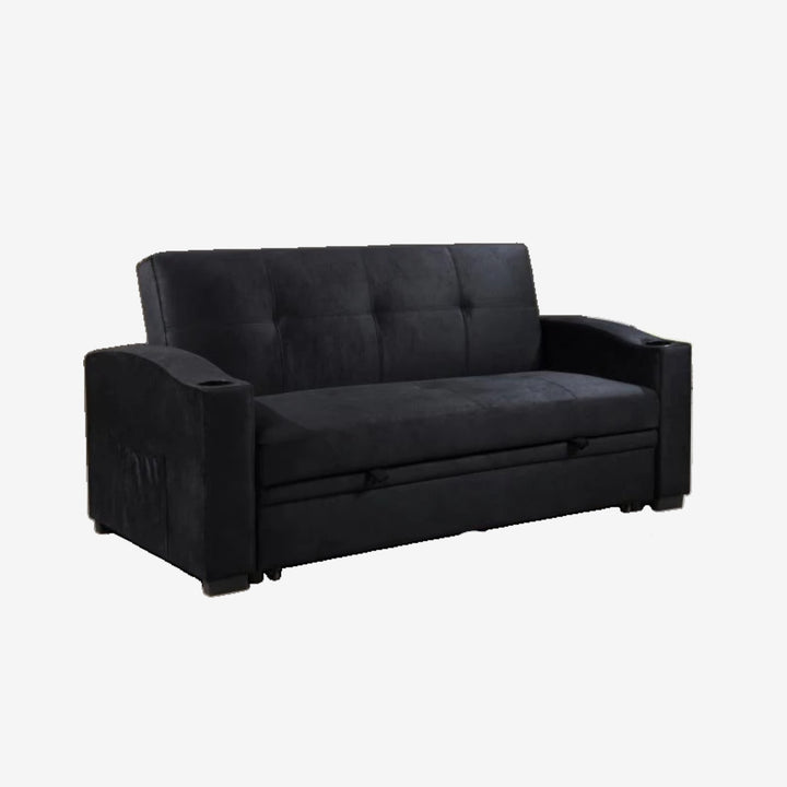 Hailey Fabric Upholstered Sofa Bed With Cup Holders - Black
