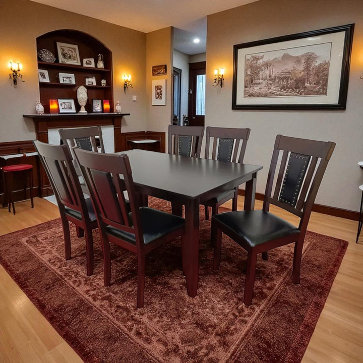 Vega Wooden Dining Table Set For 6 With PU Upholstered Chairs - Brown