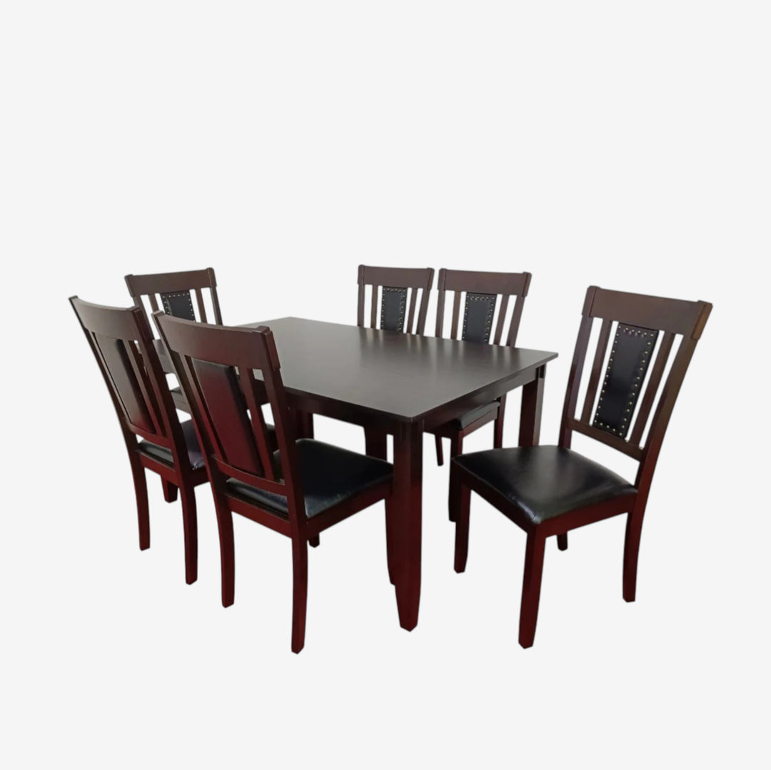 Vega Wooden Dining Table Set For 6 With PU Upholstered Chairs - Brown