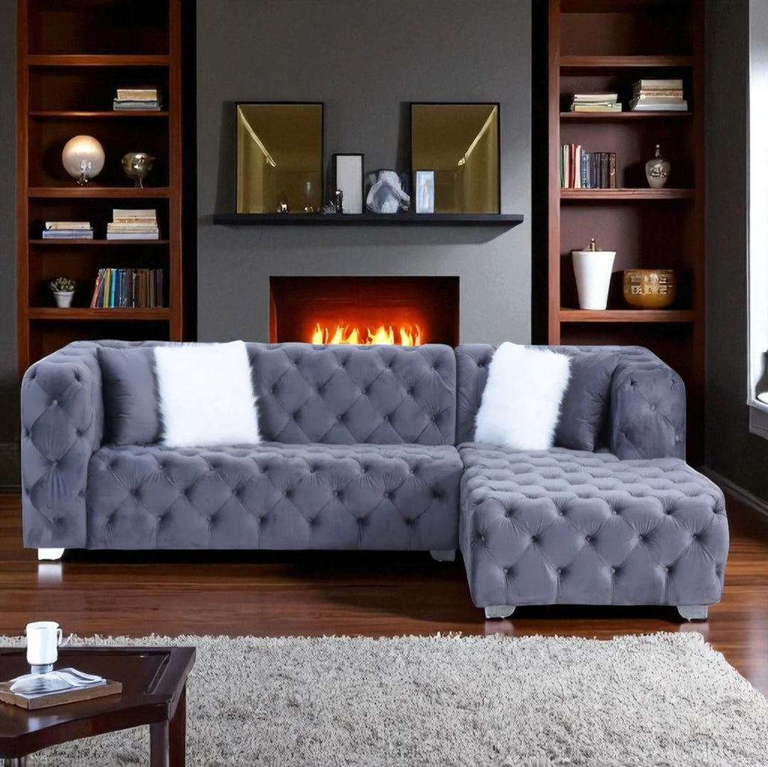 Orchid 3-Seater Fabric Upholstered Sectional Sofa - Grey | Available In LHF/ RHF Configuration