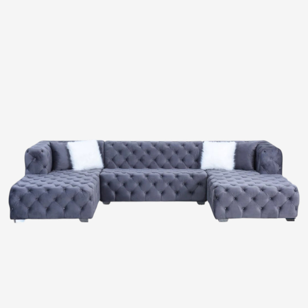 Tulip 5-Seater Fabric Upholstered Sectional Sofa With Dual Corner Chaise - Grey