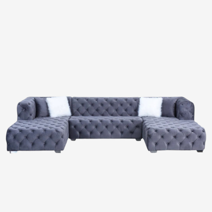 Tulip 5-Seater Fabric Upholstered Sectional Sofa With Dual Corner Chaise - Grey
