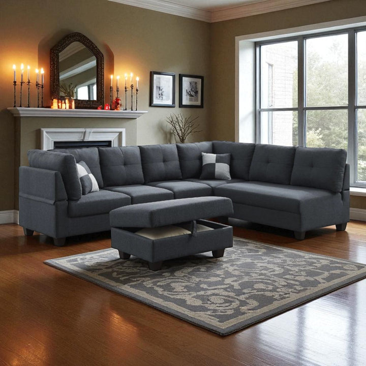 Maxime 4-Piece Fabric Upholstered Sectional Sofa With Reversible Chaise - Grey