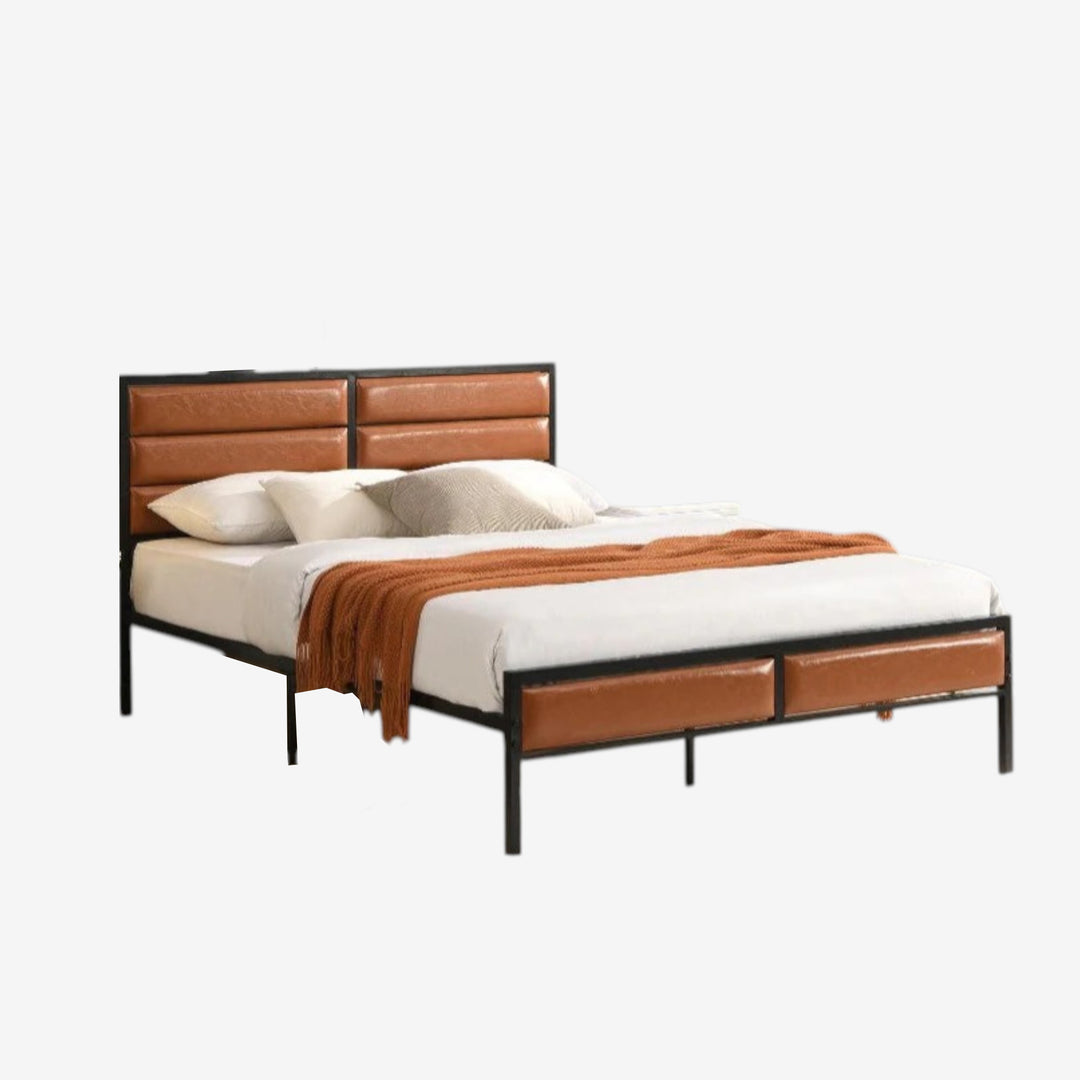River Metallic Platform Bed Frame With USB Charging Ports - Tan/ Black