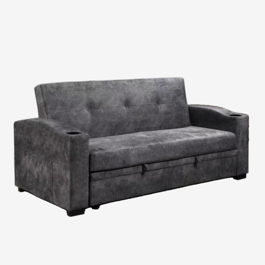 Hailey Fabric Upholstered Sofa Bed With Cup Holders - Grey