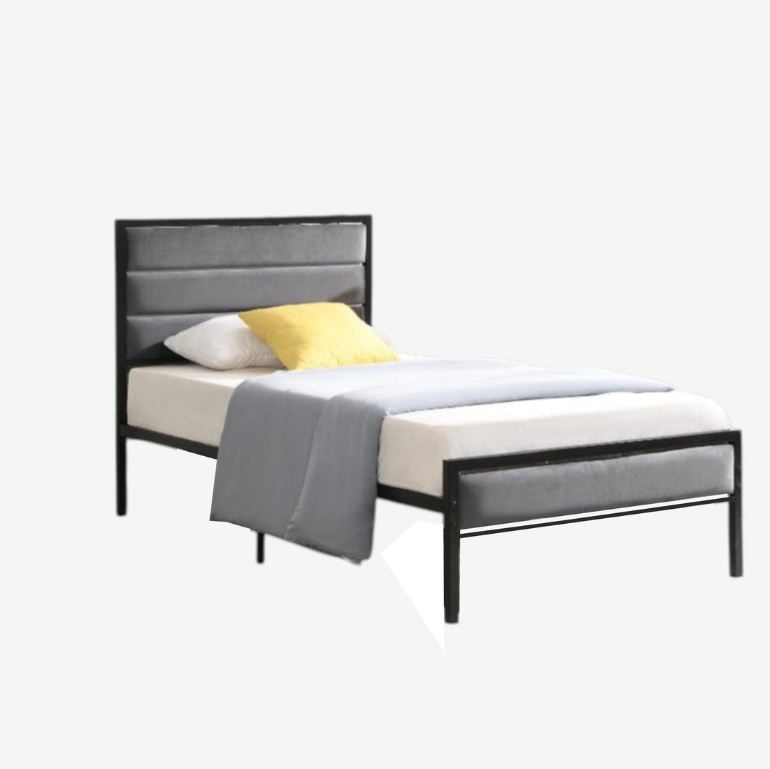 River Metallic Platform Bed Frame With USB Charging Ports - Grey/ Black