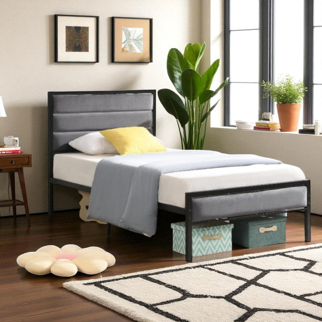 River Metallic Platform Bed Frame With USB Charging Ports - Grey/ Black