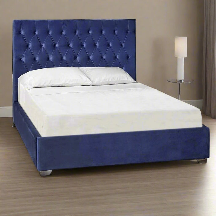 Danville Platform Bed Frame (78" King Size) With Soft Micro-Suede Fabric Upholstery | Available In Blue & Grey Colors