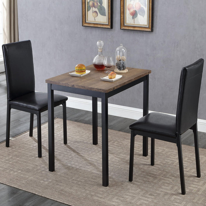 Caspian 3-Piece Small Dining Set With PU Upholstered Chairs - Black