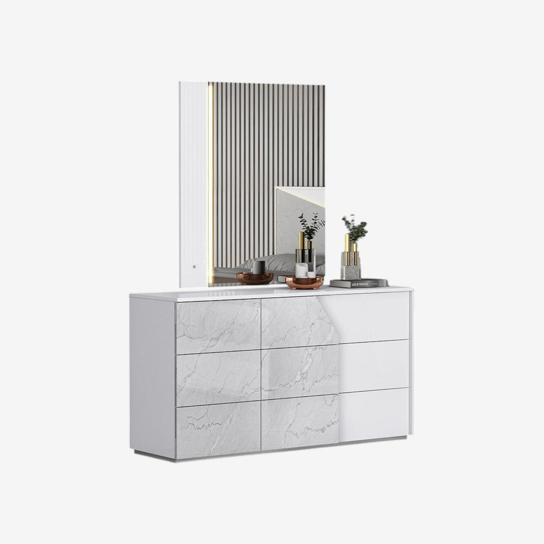 Quartz Wooden Vanity Dresser With Spacious Storage Drawers - Dark Brown