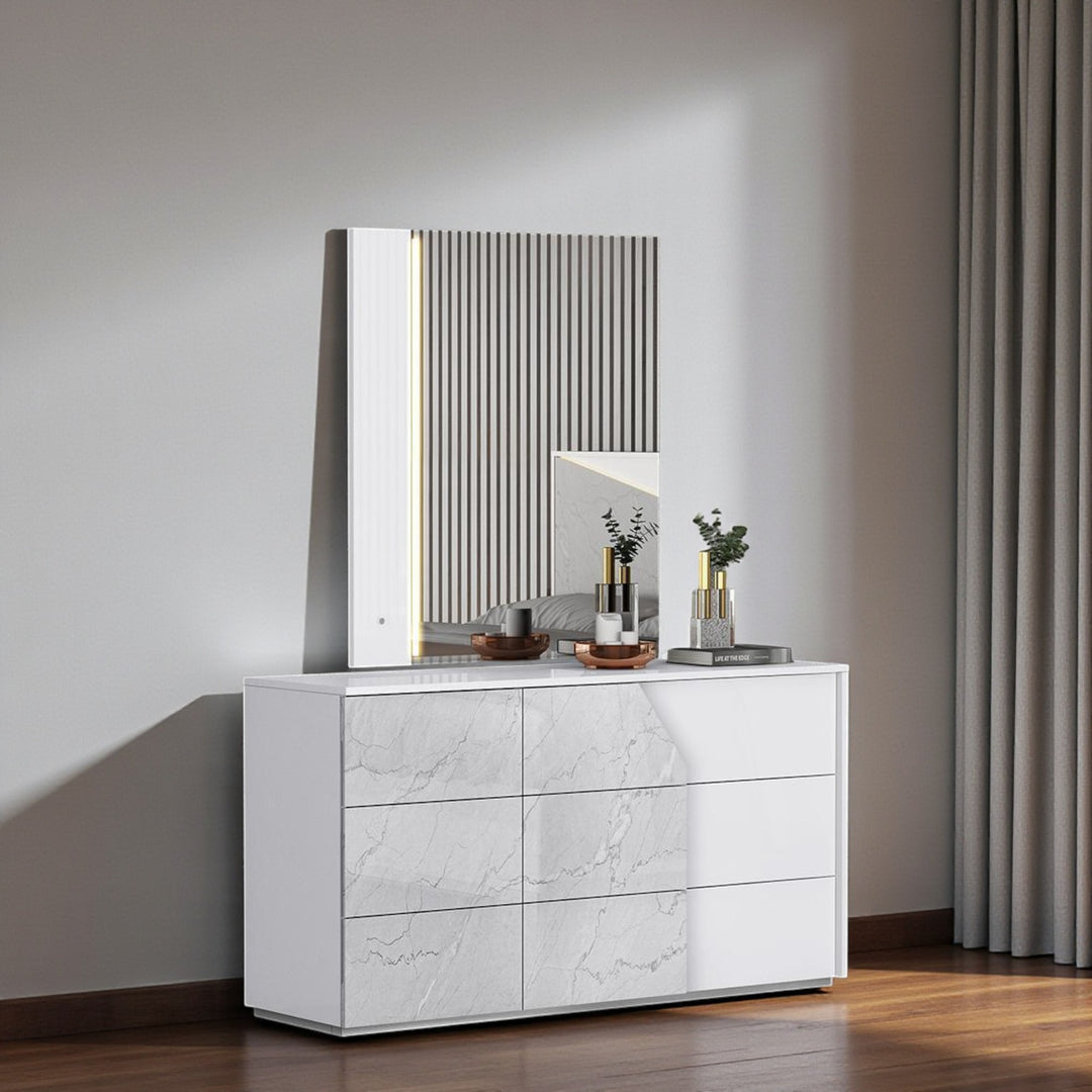 Quartz Wooden Vanity Dresser With Spacious Storage Drawers - Dark Brown