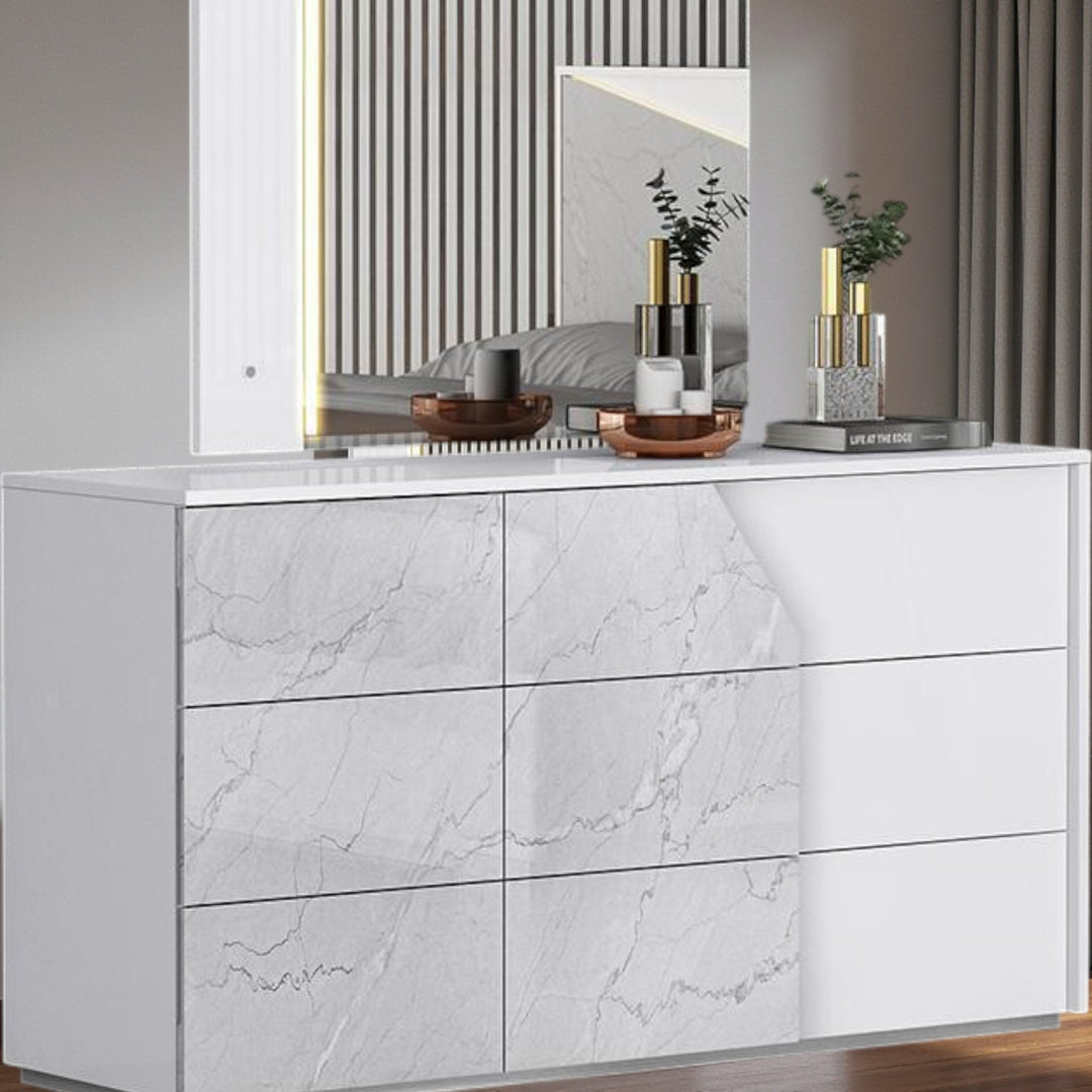 Quartz Wooden Vanity Dresser With Spacious Storage Drawers - Dark Brown