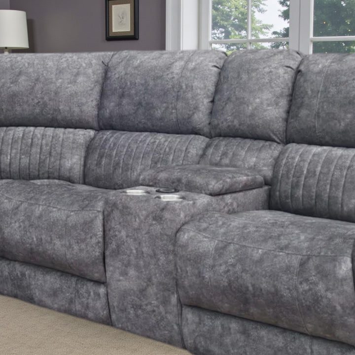 Nimbus 5-Seater Power Recliner Sectional In Fabric Upholstery - Grey | Wireless Charger, Cup Holders & Storage Console