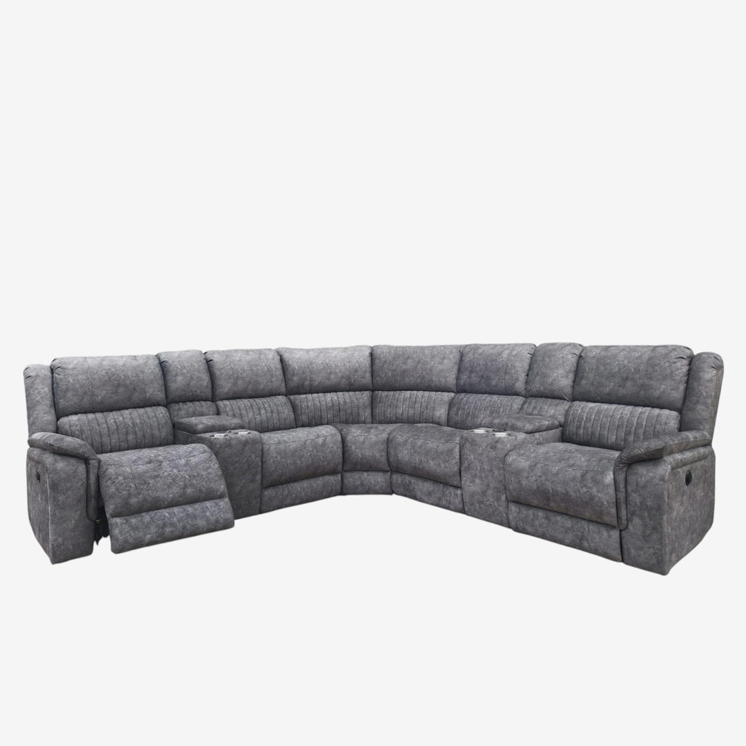 Nimbus 5-Seater Power Recliner Sectional In Fabric Upholstery - Grey | Wireless Charger, Cup Holders & Storage Console