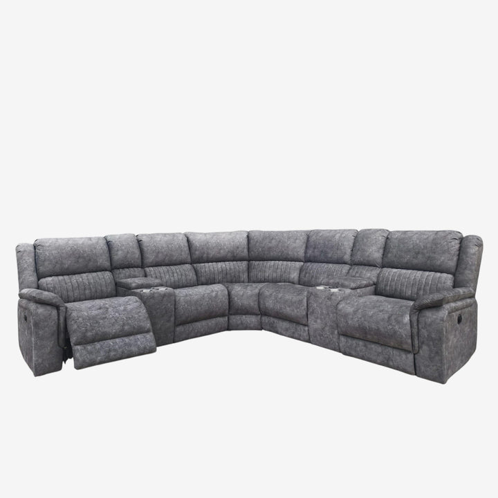 Nimbus 5-Seater Power Recliner Sectional In Fabric Upholstery - Grey | Wireless Charger, Cup Holders & Storage Console