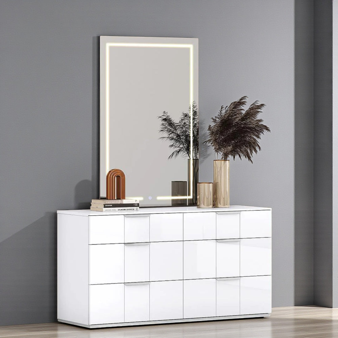 Cyrus Wooden Vanity Dresser With Spacious Storage Drawers & LED Mirror - White