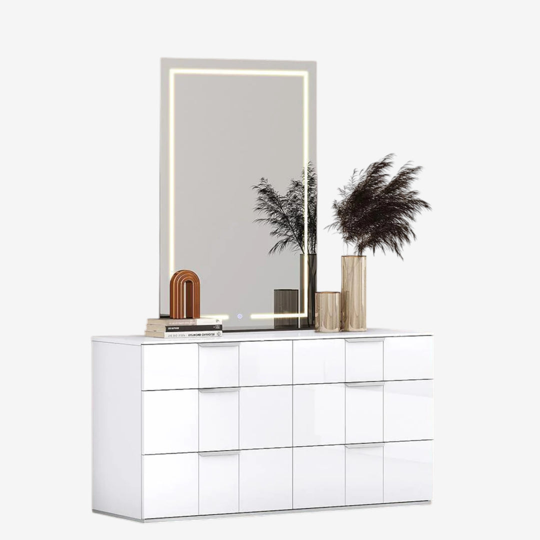 Cyrus Wooden Vanity Dresser With Spacious Storage Drawers & LED Mirror - White