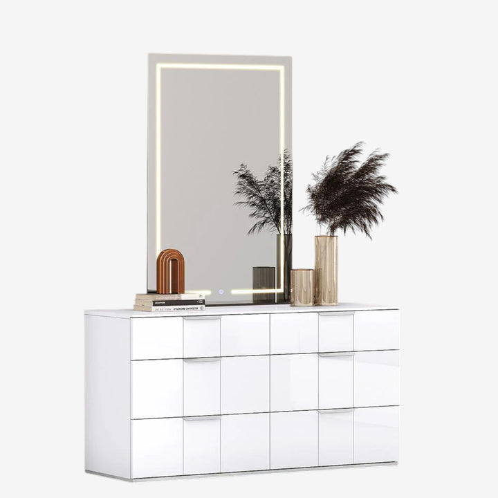 Cyrus Wooden Vanity Dresser With Spacious Storage Drawers & LED Mirror - White
