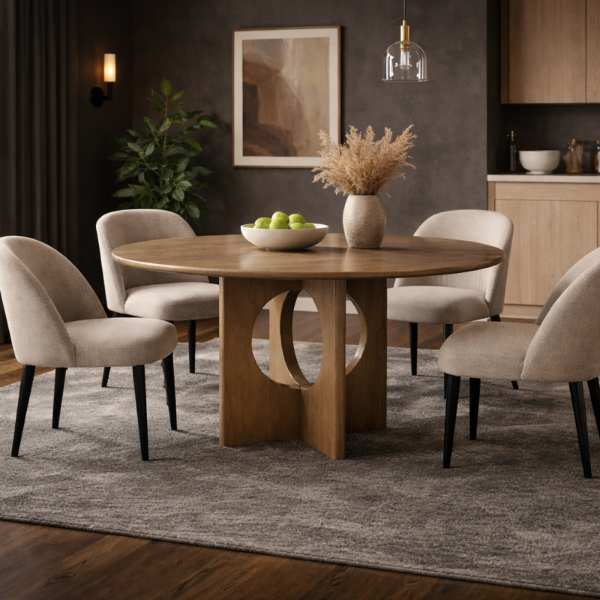 Suvent Solid Wooden Natural Oak Round Dining Table
