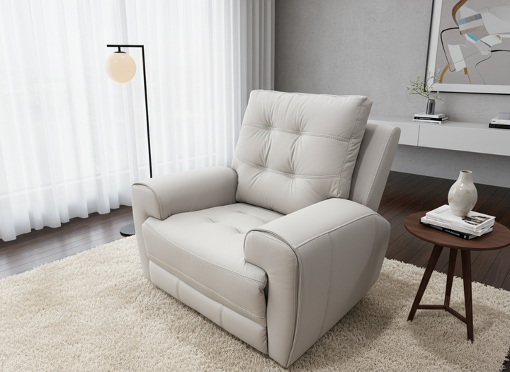 Nolan Taupe Power Recliner Chair In Aire-Leather Upholestery