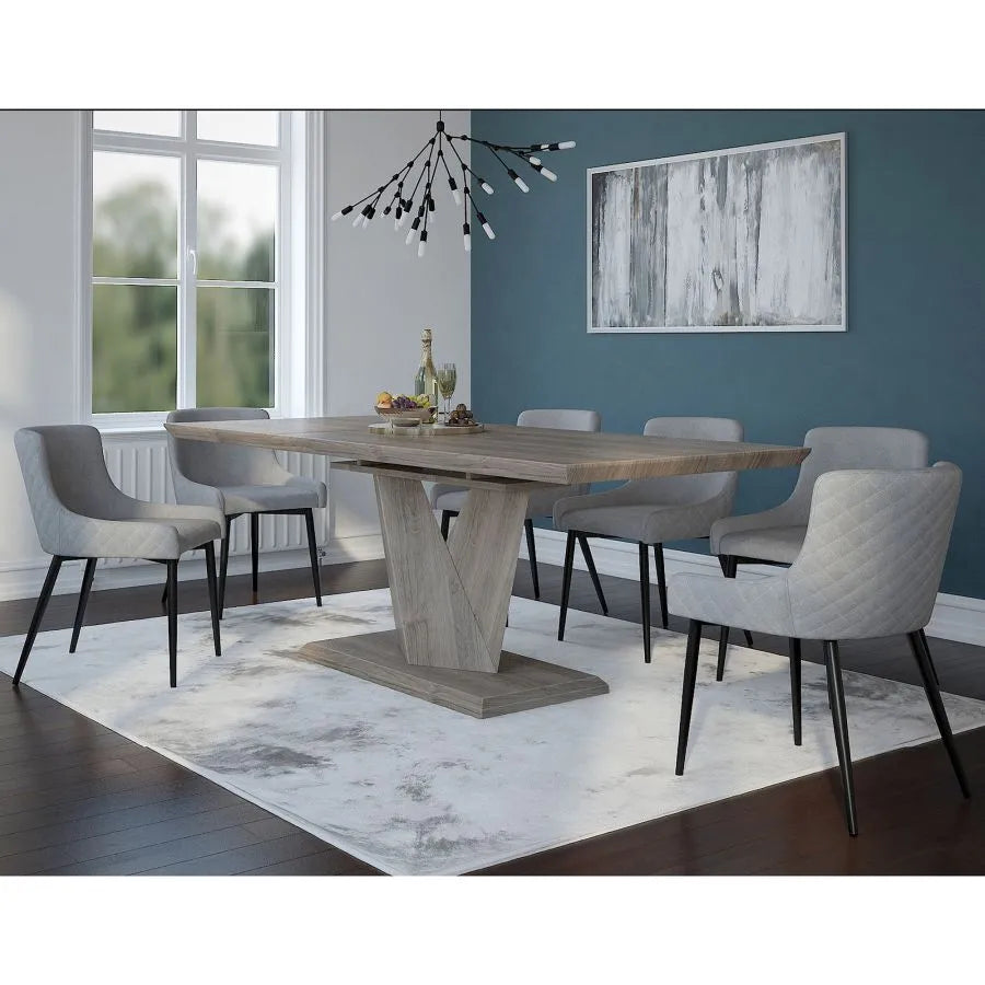 Bexelia 7pc Dining Set in Oak with Black & Grey Chair