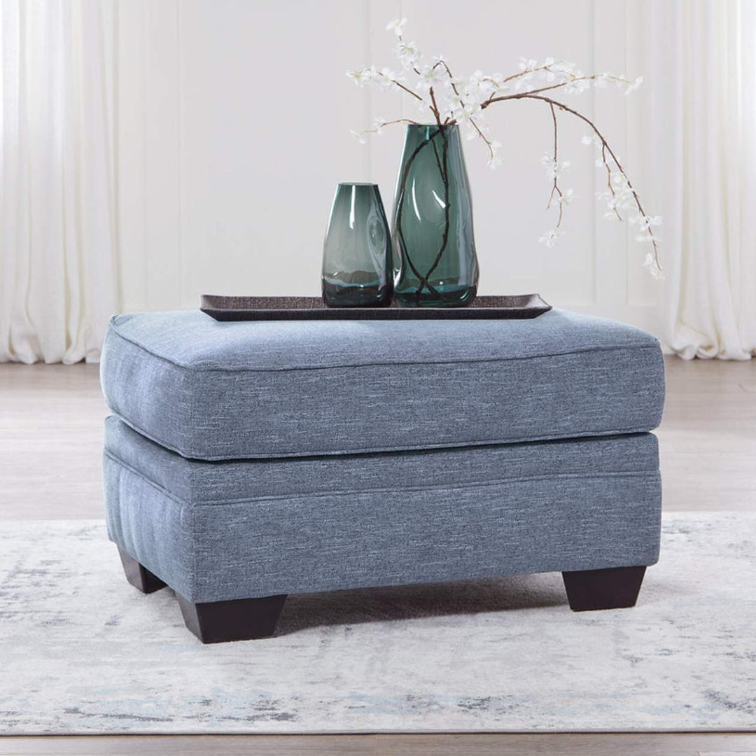 3260414 Carissa Manor Accent Ottoman In Fabric Upholstery - Denim | Benchcraft By Ashley