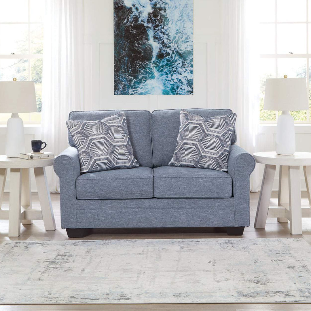 3260435 Carissa Manor Loveseat In Fabric Upholstery - Denim | Benchcraft By Ashley