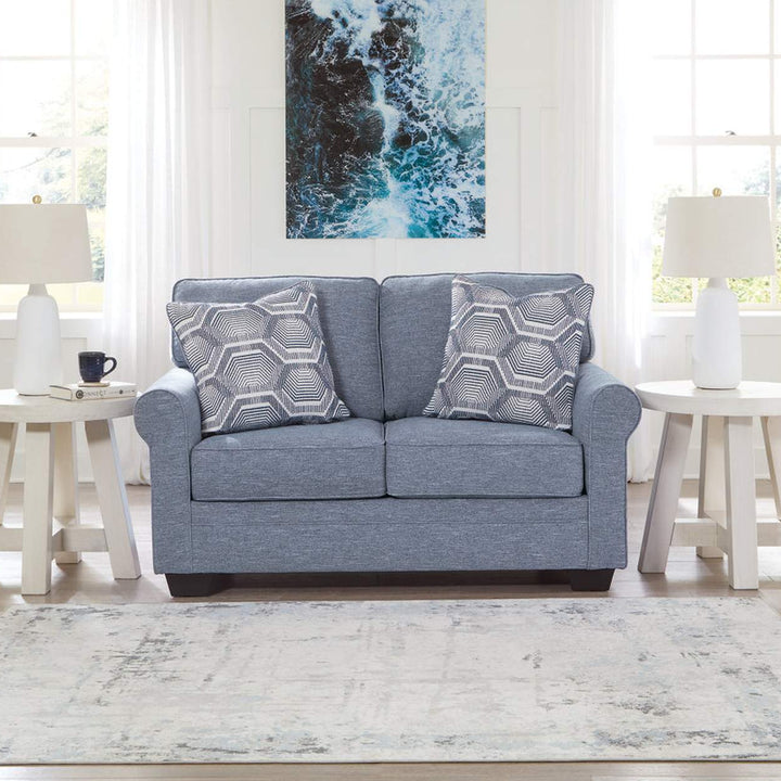 3260435 Carissa Manor Loveseat In Fabric Upholstery - Denim | Benchcraft By Ashley