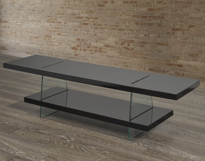 Crest Stylish TV Stand With Tempered Glass Frame - Black