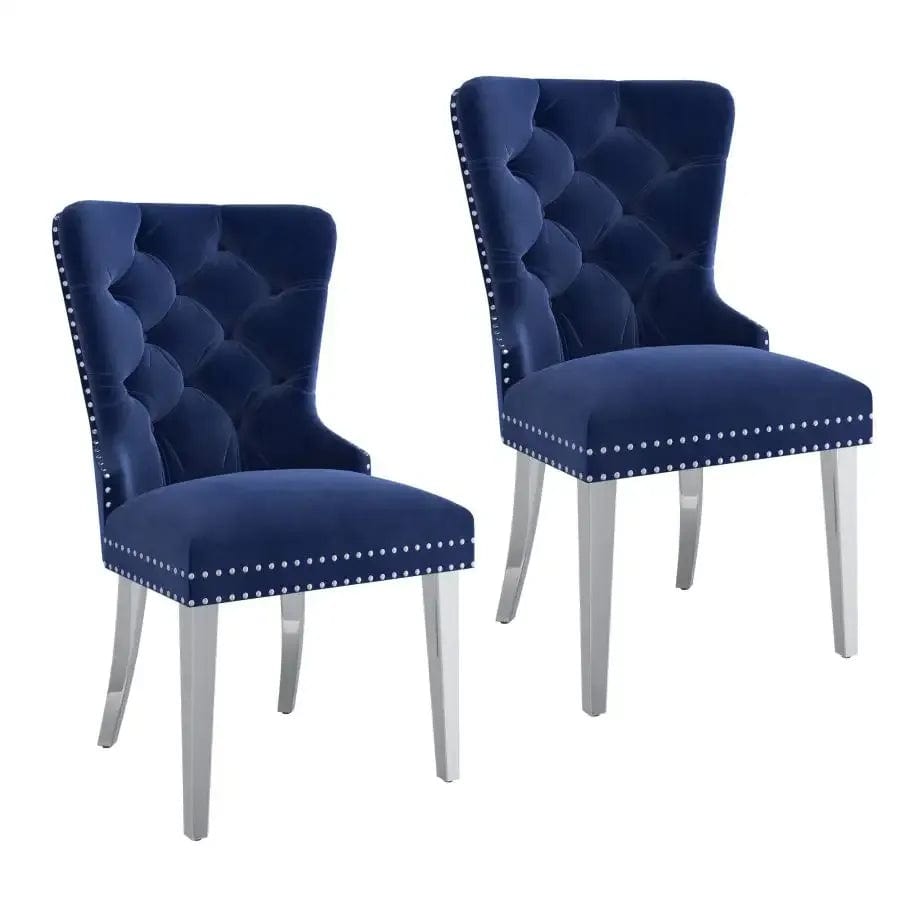 Hollis Side Chair, Set of 2 in Navy and Chrome