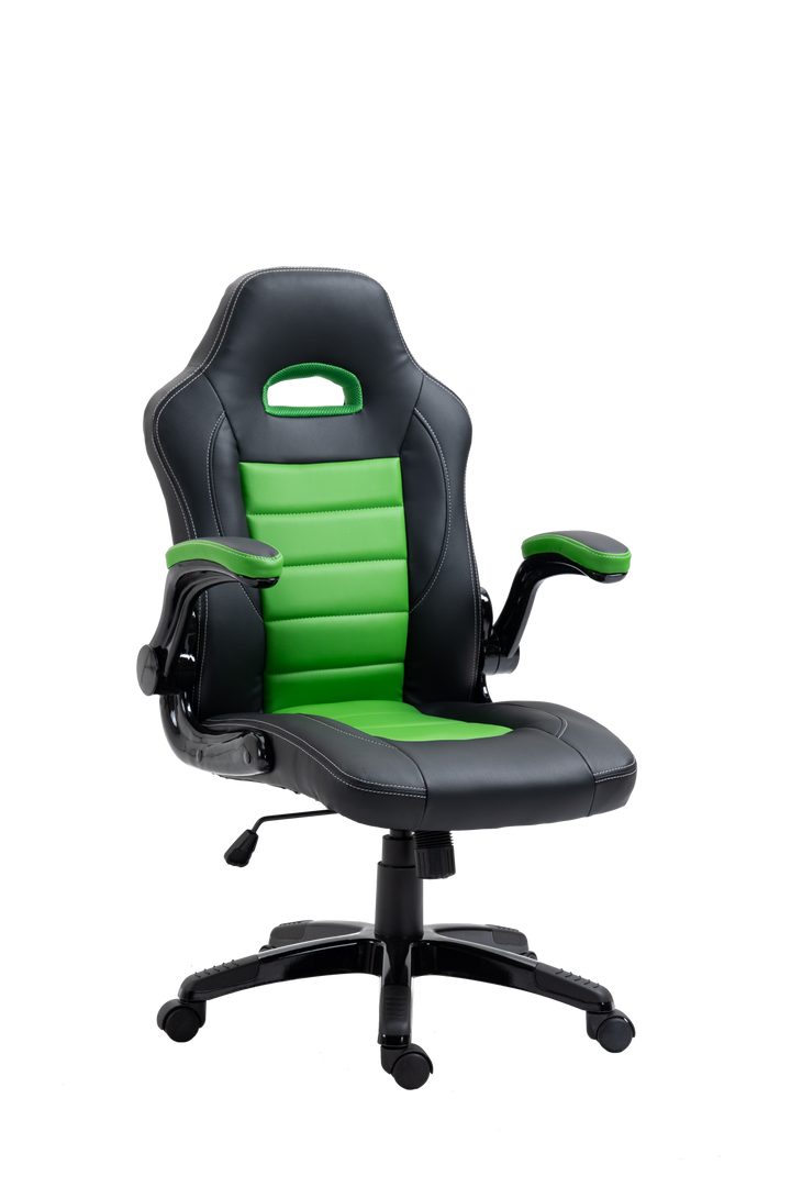 Gaming Chair - Black/Green | Lumbar Support, Adjustable Armrests & Stylish Faux Leather Upholstery