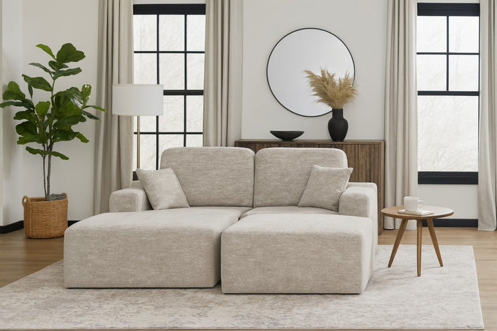 Lime Beige Sectional Sofa With Ottoman In Fabric Upholstery