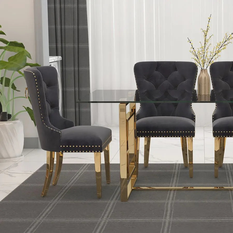 Mizal Side Chair, Set of 2 in Grey and Gold