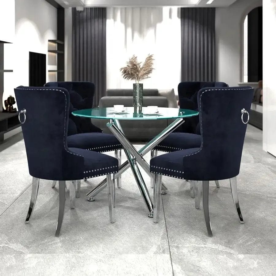 Elevate Your Space with the Hollis Side Chair Set: Modern Elegance in Black Velvet and Chrome Finish – Perfect for Dining or Accent Seating