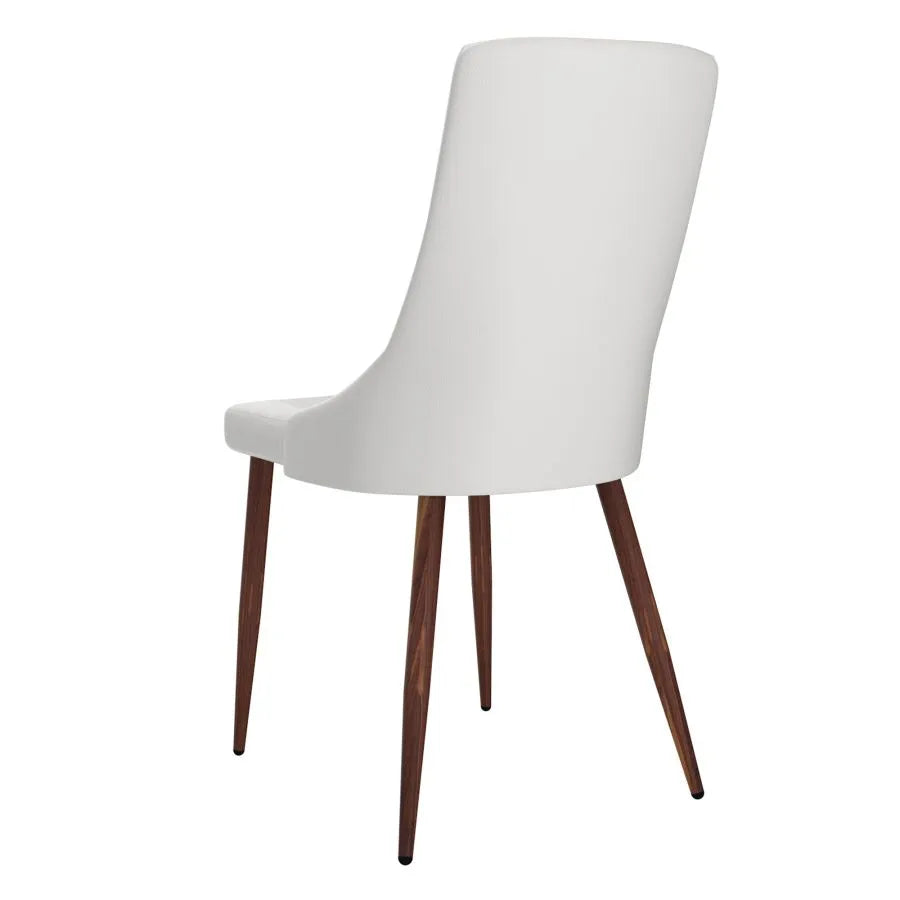 Cora Faux Leather Side Chair, Set of 2 in White and Walnut