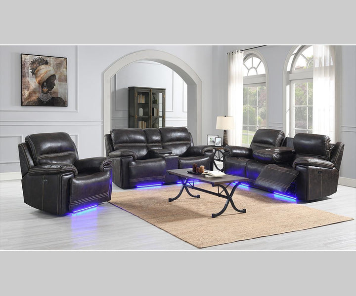 Valea 3-Piece Dark Brown Power Recliner Set in Leathaire Upholstery