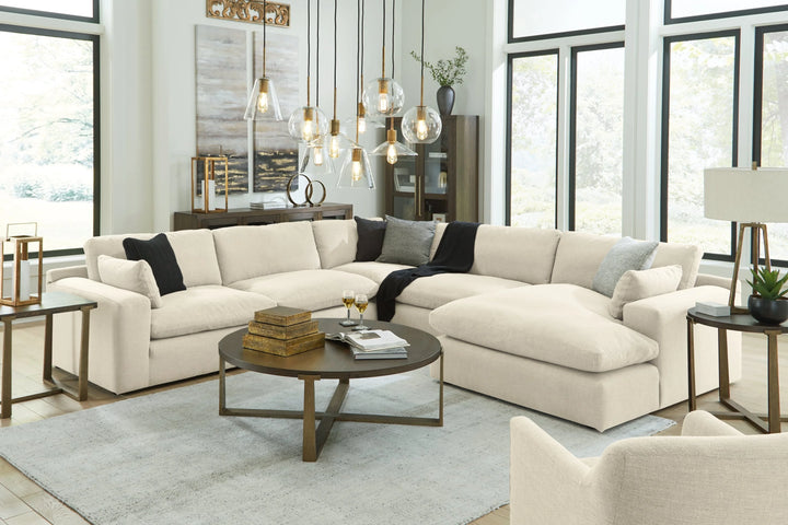 10006S7 Elyza 5-Piece RAF Sectional Sofa in Fabric Upholstery - Linen | Signature Design By Ashley