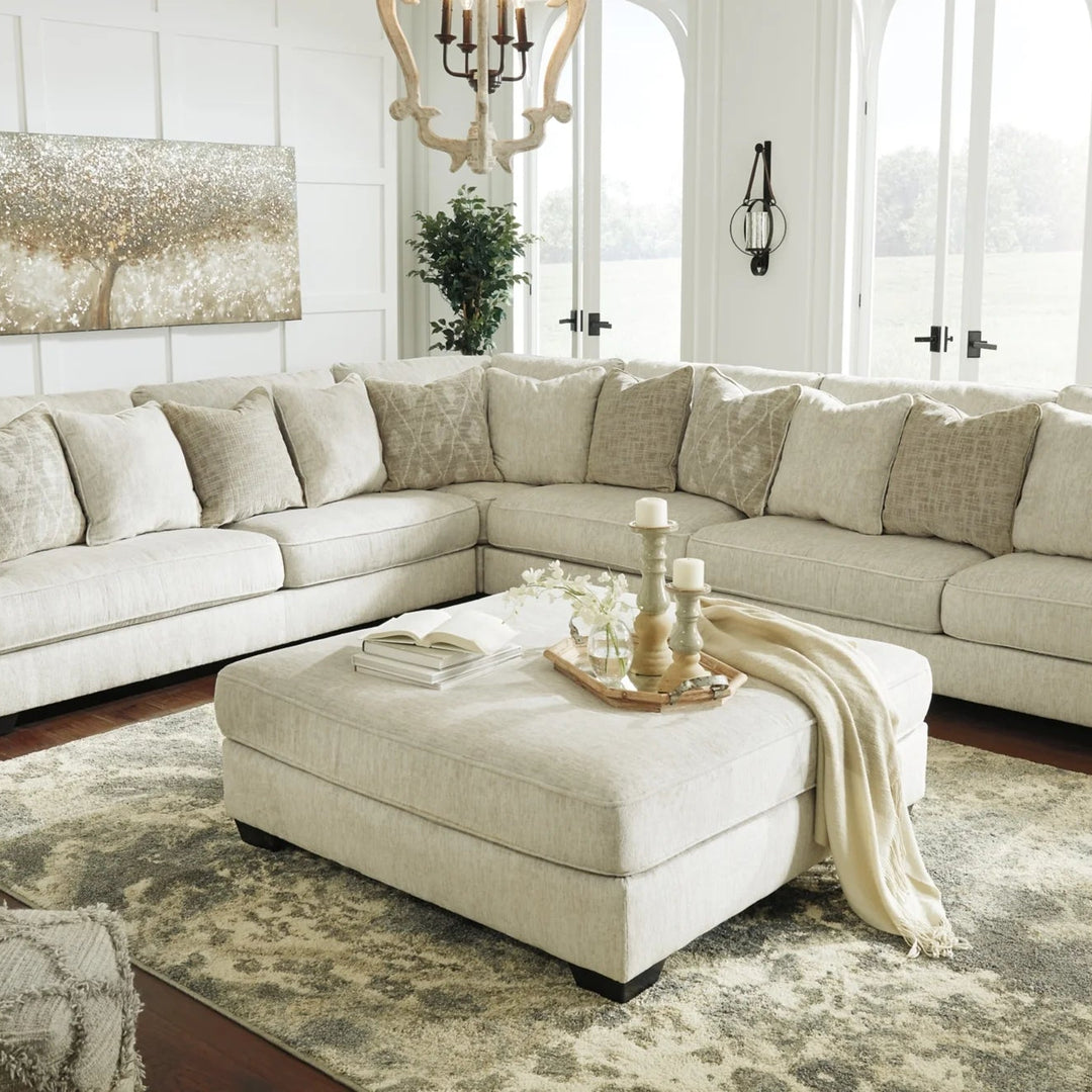 1960408 Rawcliffe Oversized Accent Ottoman In Fabric Upholstery - Parchment | Signature Design By Ashley