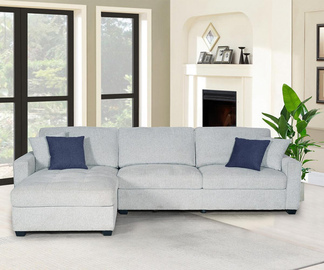 Duffy Sand Sectional Sofa In Fabric Upholstery With Reversible Chaise