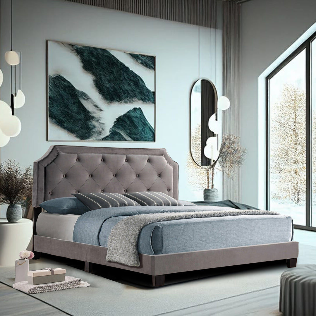 Greece Gray Platform Bed With Sophisticated Valvet Fabric - Gray