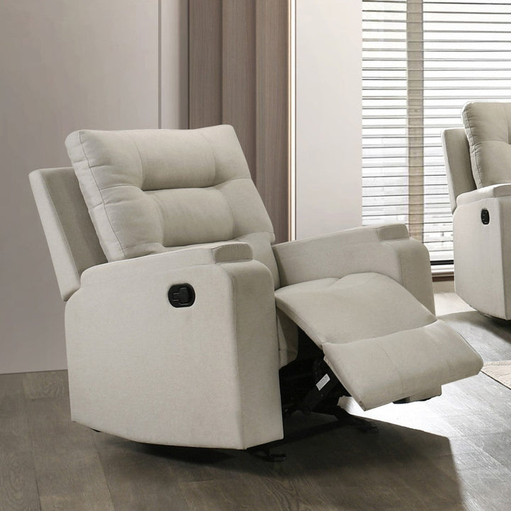 Creston Manual Rocker Recliner Chair In Fabric Upholstery - Beige