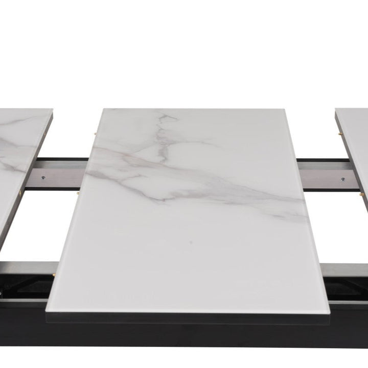 Rovion Extendable Dining Table With Paper Marble Top - White/ Black