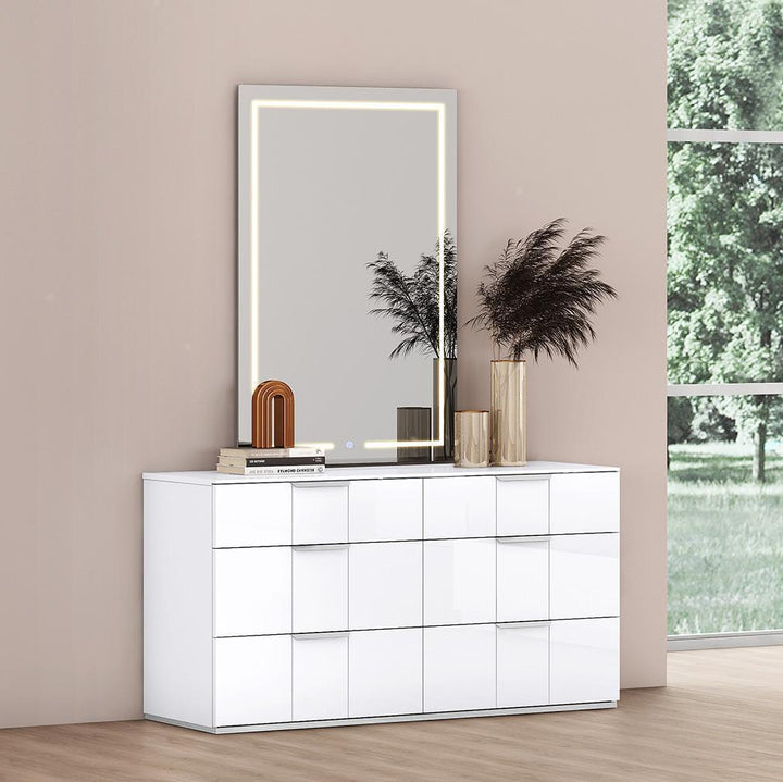 Cyrus Wooden Vanity Dresser With Spacious Storage Drawers & LED Mirror - White